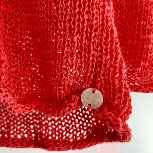 PURE HANDKNIT Linen Blend Oversized Fine Knit Semi-sheer Sweater Top Red Sz XS - Picture 6 of 15